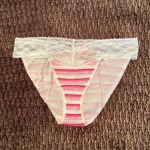 Victoria's Secret Cheekini White with Hot Pink Stripes, Size M